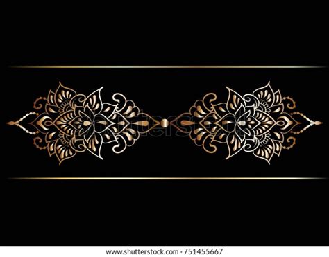 Gold Indian Line Art Border Mehendi Stock Vector Royalty Free