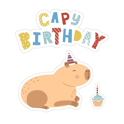 Capybara In A Party Hat Greeting Card Isolated On White Background