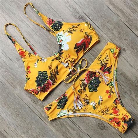 Summer Yellow Floral Bikini Set Floral Bikini Swimwear Bikinis