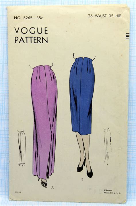 Vogue Sewing Pattern 5265 Misses Vintage 1940s Slim Four Piece Skirt Misses Waist 26 Hip 35