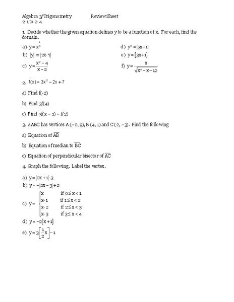 Trigonometric Functions Worksheets With Answers