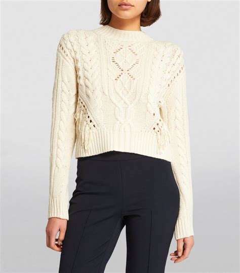 Womens Vince Beige Fringed Cable Knit Sweater Harrods UK