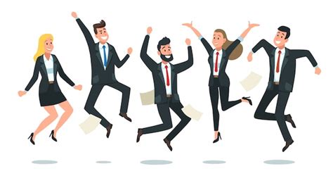 Premium Vector Jumping Business Team Office Workers Jump Happy Corporate Colleagues Jumped