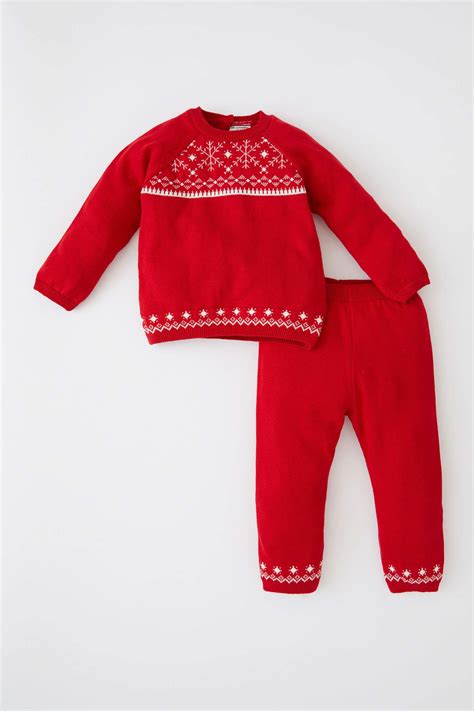 Rot Baby Mädchen Regular Fit Set mit Weihnachts Motiv 2519064 DeFacto