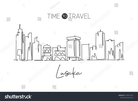 One Continuous Line Drawing Lusaka Skyline Stock Vector (Royalty Free ...