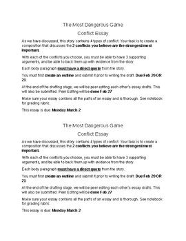 The Most Dangerous Game Conflict Essay by Mrs Milligans Store | TpT