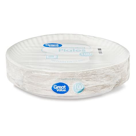 Great Value Uncoated Paper Plates White 100 Count