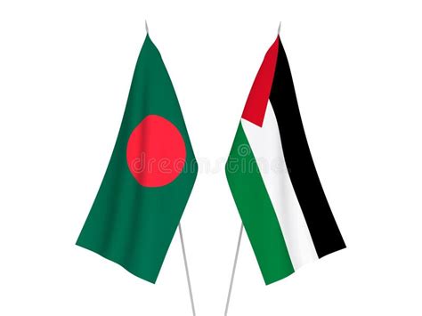 Palestine And Bangladesh Flags Crossed And Waving Flat Style Official