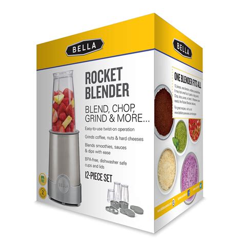 BELLA Personal Size Rocket Blender 12 Piece Set Color Stainless Steel