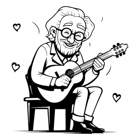 Premium Vector Elderly Man Playing The Ukulele Vector Illustration