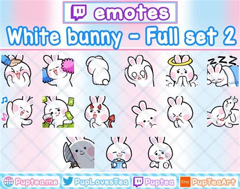 15x Cute Simple White Bunny Emotes Pack For Twitch And Discord Etsy