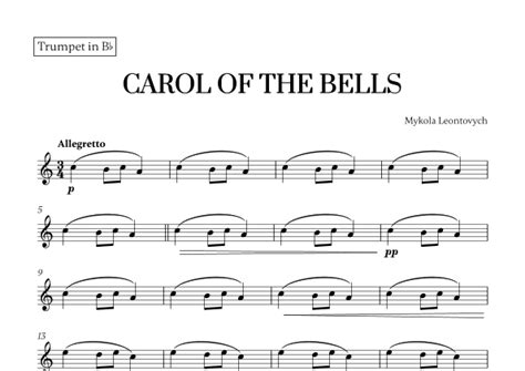 Carol Of The Bells Very Easy Beginner For Trumpet Arr Cadenza