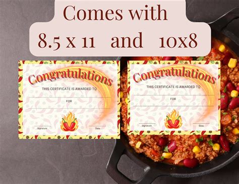 Printable Chili Cook-off Certificate Award, Winner of Games, Best Chili ...