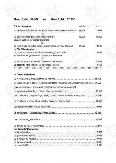 Menu At Brasserie Hertogenwald Eupen