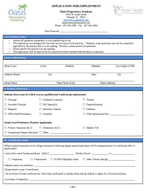 Fillable Online Oasis Employment Application Rev Fax Email Print