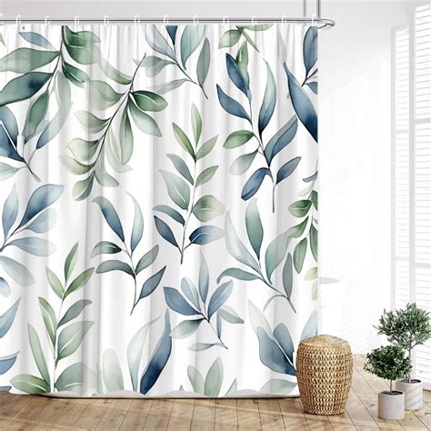 Greenery Shower Curtain Plant Leaves Palm Leaves Spring Flowers