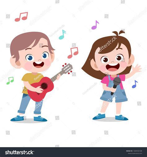 Kids Sing Play Guitar Vector Illustration Stock Vector (Royalty Free) 1384550108 | Shutterstock