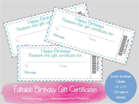 Birthday Gift Certificate Template printable & Editable DIY - Etsy