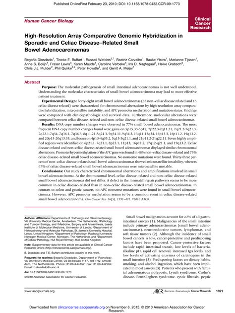 PDF High Resolution Array Comparative Genomic Hybridization In