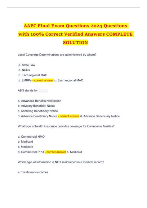 Aapc Final Exam Questions Questions With Correct Verified