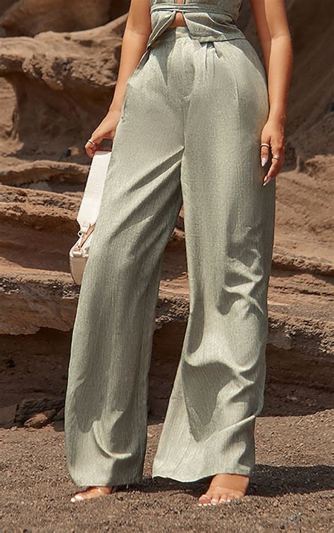 Light Khaki Tailored High Waist Wide Leg Trousers Prettylittlething