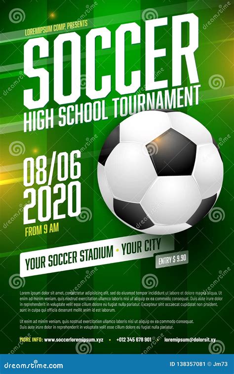 Soccer Tournament Poster Template With Ball And Grass Cartoon Vector