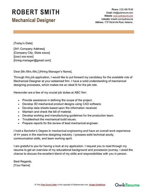 Mechanical Engineer Cover Letter Example Free Template 46 OFF