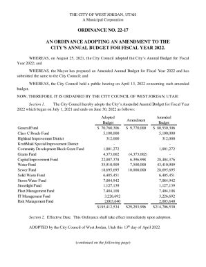 Fillable Online Ordinance No 22 17 Amending The Annual Budget For FY