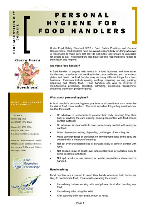 Guide Personal Hygiene For Food Handlers Blue Mountains City Council