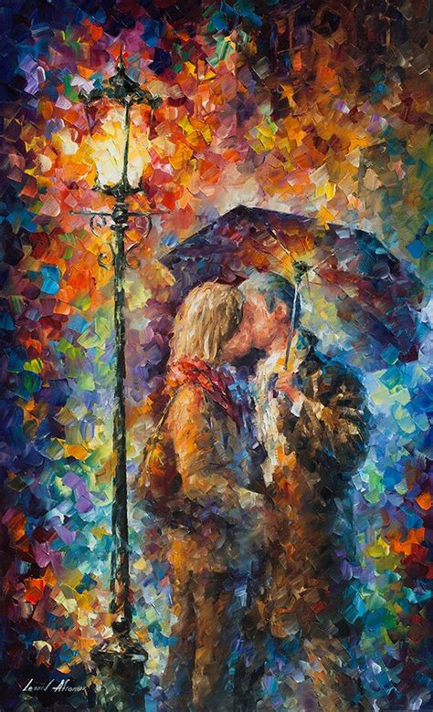 Kissing Through The Rain kissing oil painting on canvas by