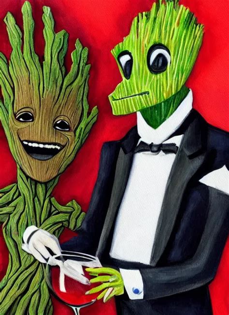 Painting Of The Groot As A Gentleman Wearing Tuxedo Stable Diffusion