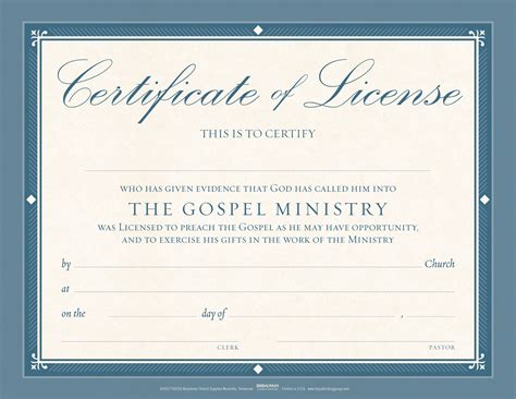 Certificate Of License For The Gospel Ministry Flat Parchment Package Of 6 Bandh Publishing