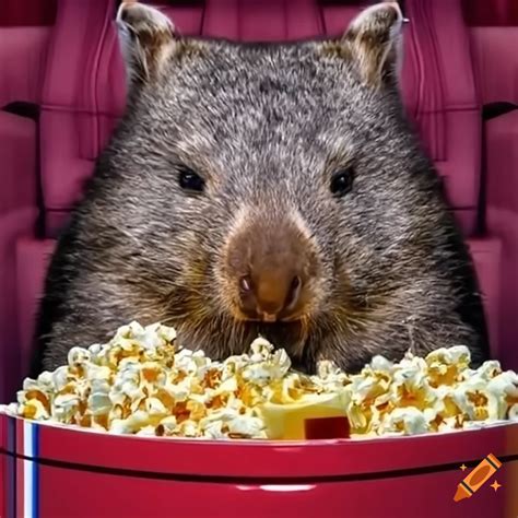 Funny Image Of A Wombat Eating Popcorn In A Movie Theater