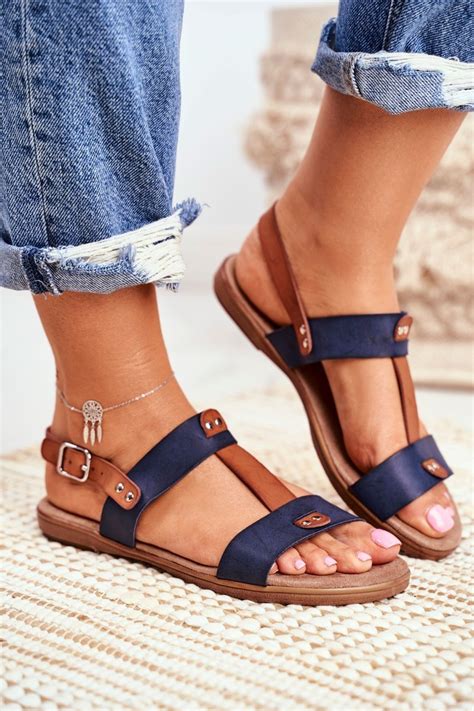 Womens Flat Sandals Navy Blue Renna Cheap And Fashionable Shoes At