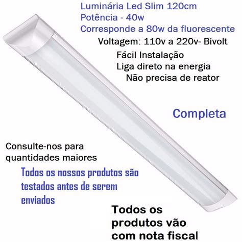 Kit 3 Luminária Lâmpada Led Tubular Sobrepor 120cm Branco Frio 6500k