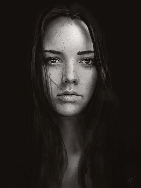 Wallpaper Artstation Drawing Portrait Display Monochrome Freckles