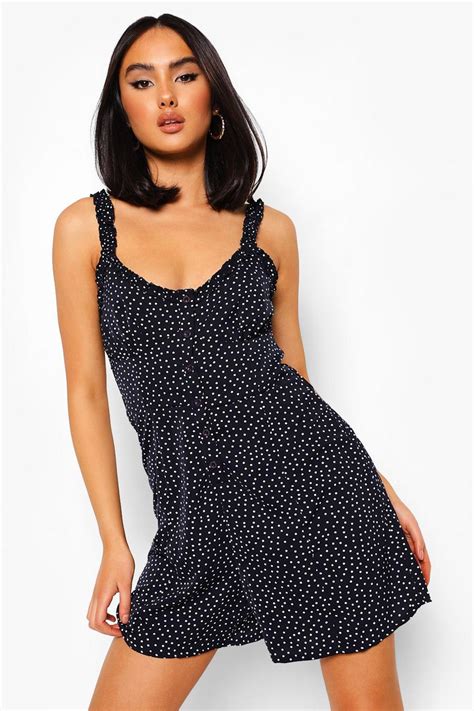 Polka Dot Button Through Playsuit Boohoo Uk