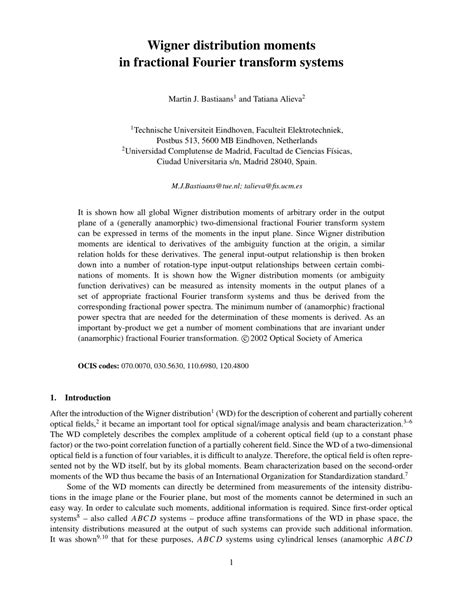 Pdf Wigner Distribution Moments In Fractional Fourier Transform Systems