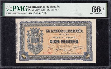 Espagne Gijón 100 Pesetas 1937 Pick S580 PMG 66 EPQ Catawiki