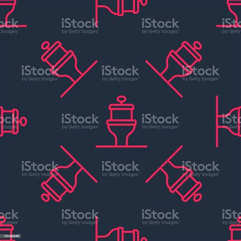 Red Line Toilet Bowl Icon Isolated Seamless Pattern On Black Background