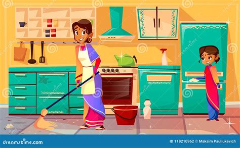 Housewife Cleaning Cooking Washing Cartoon Vector Cartoondealer