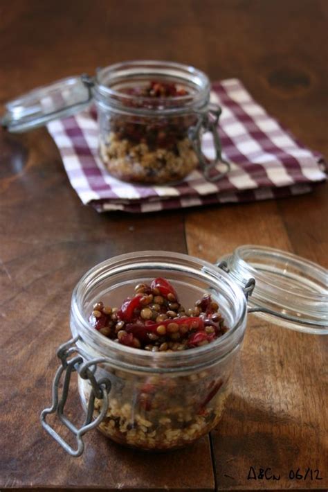 Bocaux De Lentilles Verte Du Puy Au Confit De Cerises Et Au Boulgour D