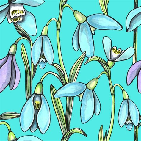 Spring Seamless Pattern Of Snowdrop Flowers And Leaves Vector Hand