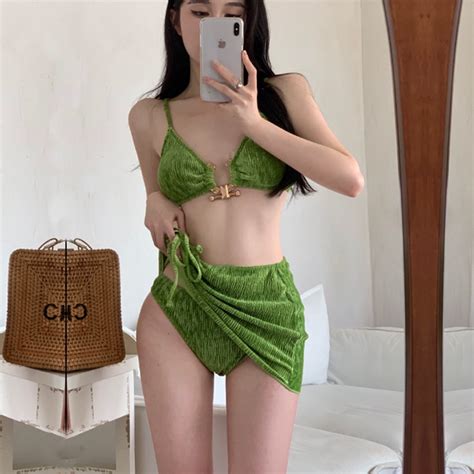 Traje De Baño Para Mujer Falda De Playa Estilo De Vacaciones Bikini De Tres Piezas Para