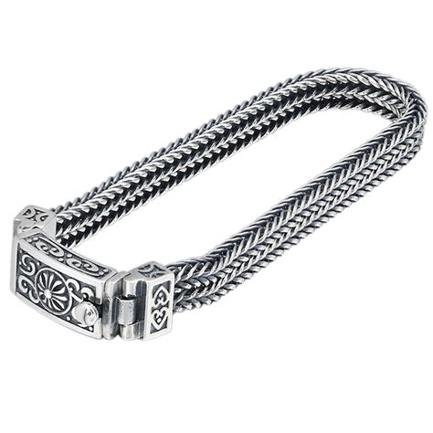 Bracelet Homme Double Chaine Tresse Argent Massif Croix Celtique