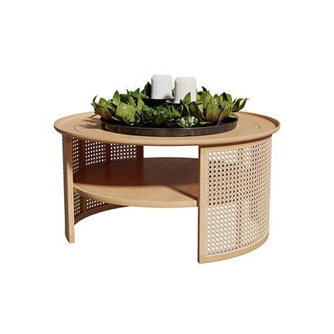 Homary Tiered Japandi Round Wood Rattan Coffee Table D Model Cgtrader