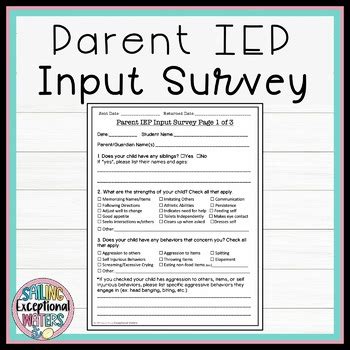 Parent Input Iep Form For Preschool And Self Contained Students Tpt