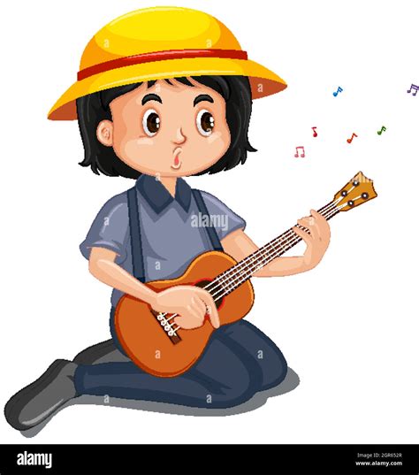 Happy Girl Playing Ukulele On White Background Stock Vector Image And Art