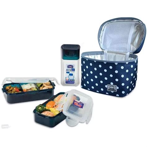 Jual Lock N Lock Exclusive Dotted Lunch Box Kotak Makan Biru Isi 3 Di