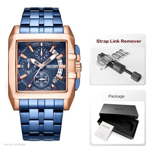 Rose bleu Box T MEGIR montre de luxe pour hommes Entièrement noire